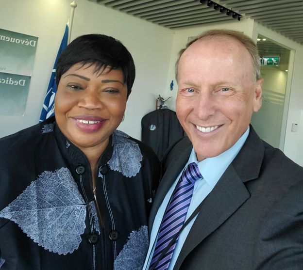 International Criminal Court Chief Prosecutor Fatou Bensouda and Dr. Alan White at the ICC Headquarters in The Hauge.